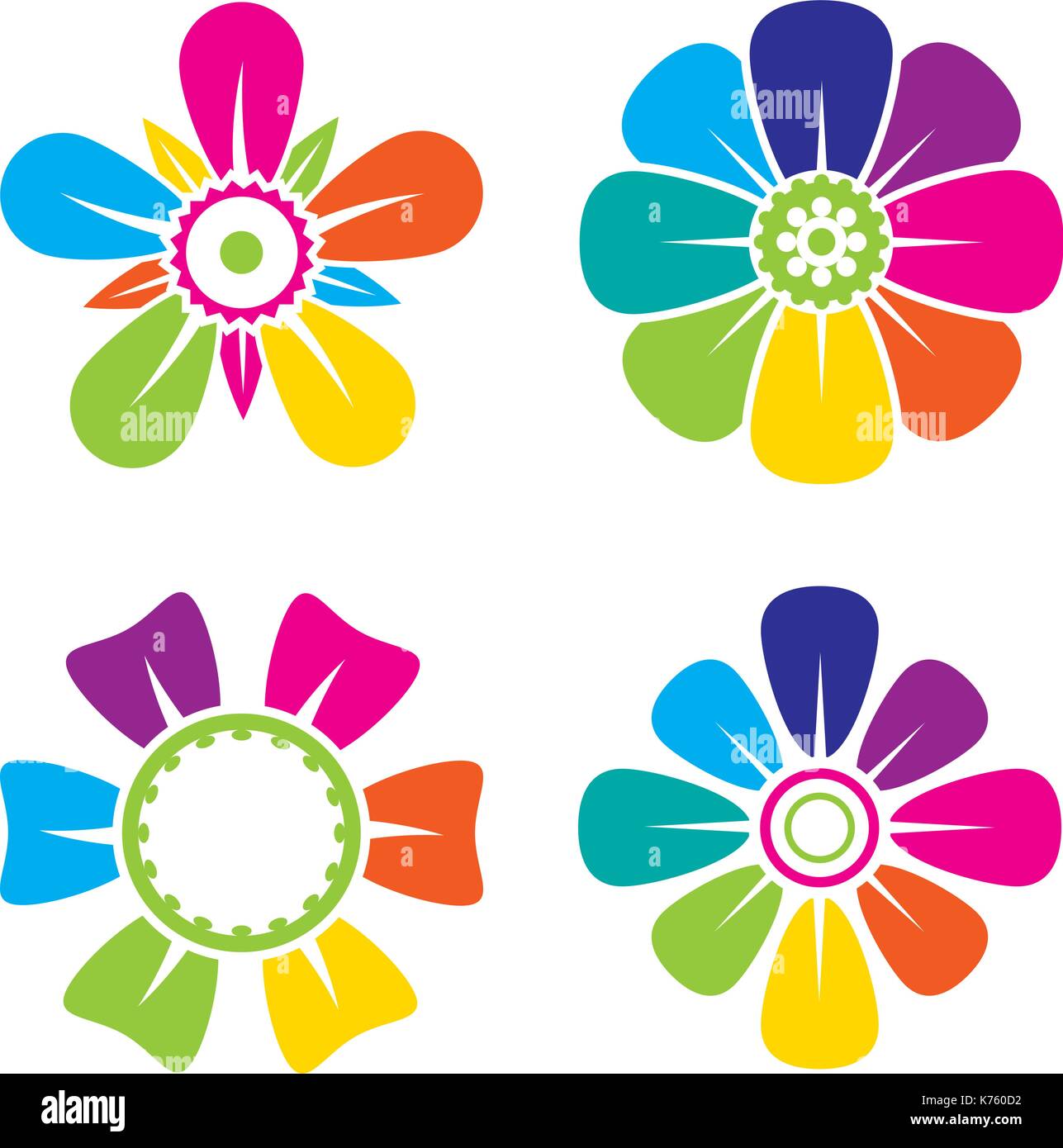 Ensemble de quatre icônes de fleurs géométriques multicolores sur fond blanc   image vectorielle Illustration de Vecteur