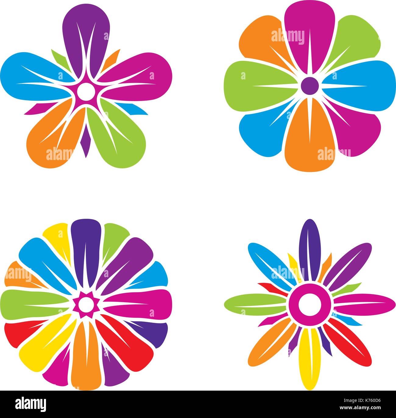 Ensemble de quatre icônes de fleurs géométriques multicolores sur fond blanc   image vectorielle Illustration de Vecteur
