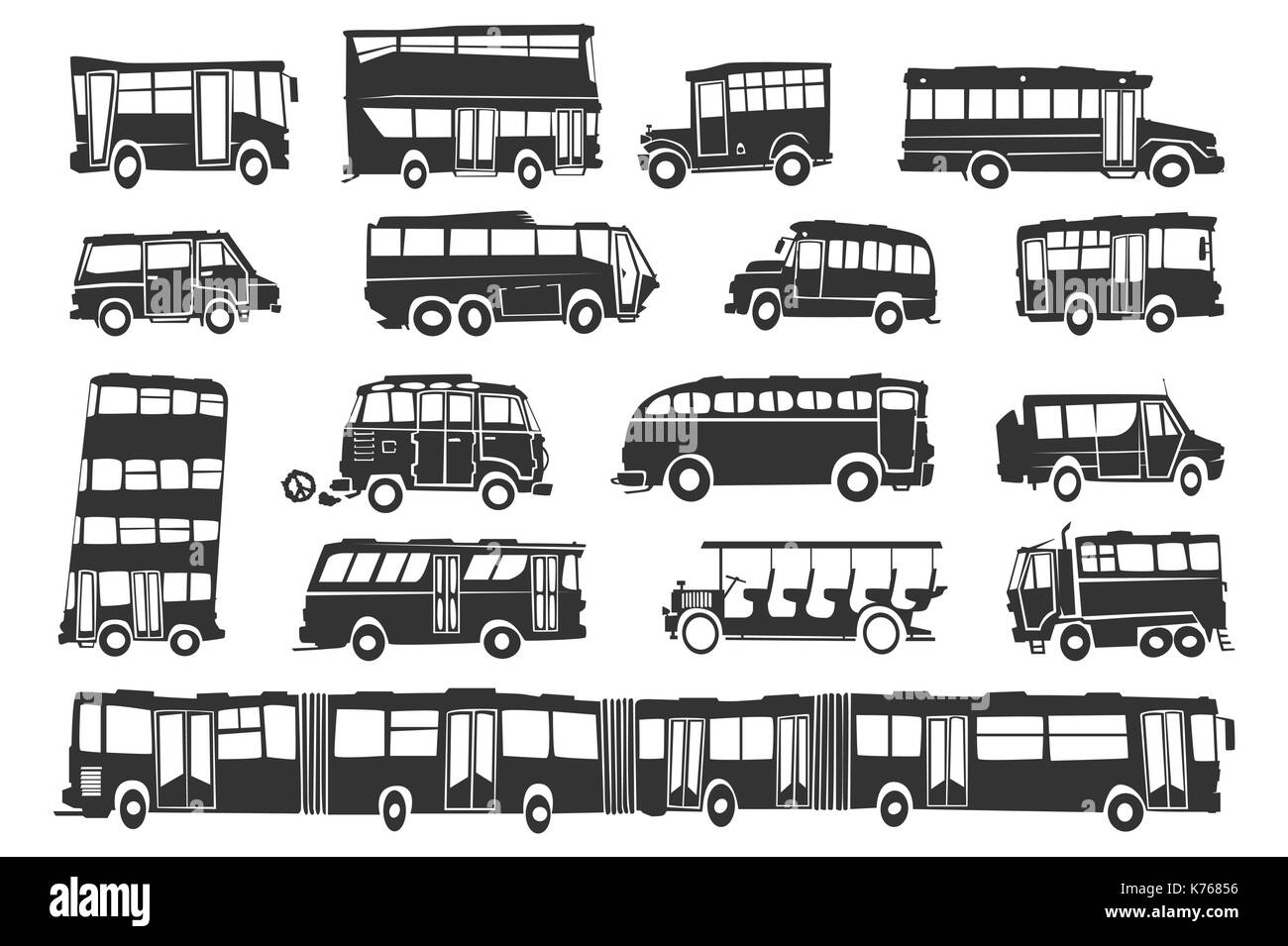 Des silhouettes en style drôle de bus Illustration de Vecteur