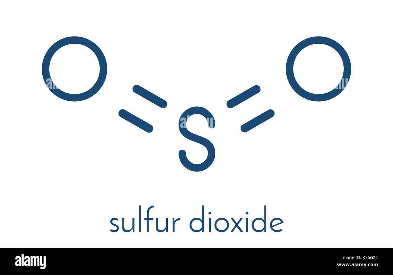 Molécule de conservation alimentaire de dioxyde de soufre (E220). également utilisé en vinification et responsable de sulfites dans le vin. formule topologique. Illustration de Vecteur
