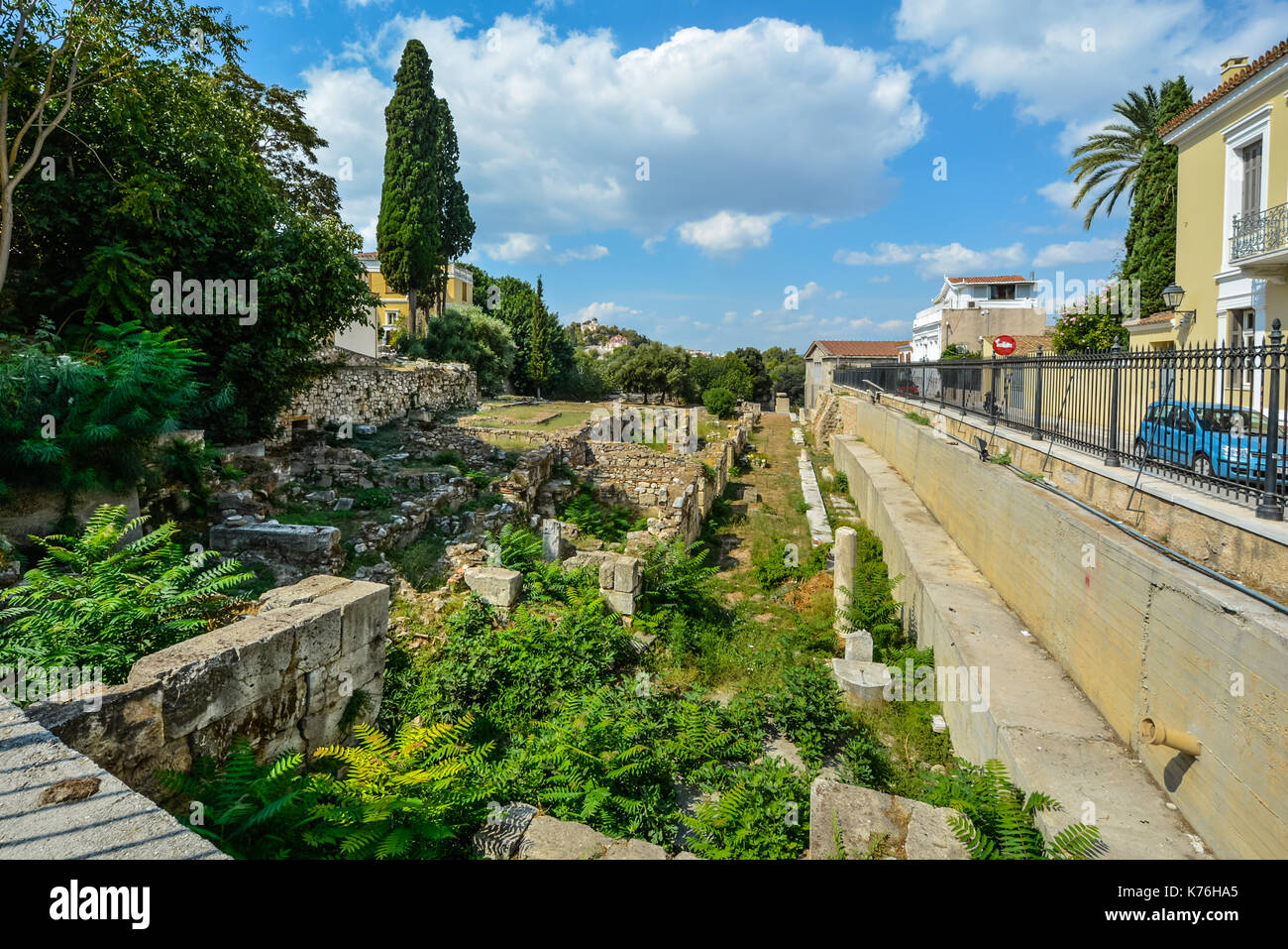 Les ruines antiques d'Athènes Grèce près de l'Agora romaine, à la base de la colline de l'Acropole Banque D'Images