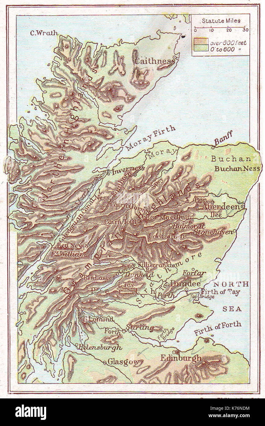 Un 1914 vintage carte des couleurs de l'Ecosse Banque D'Images