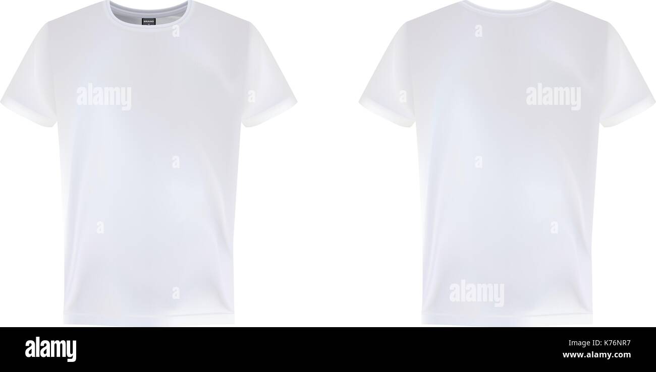 Homme, blanc manches courtes T-shirt design templates. vues avant et arrière isolé sur un fond blanc. vector illustration. Illustration de Vecteur