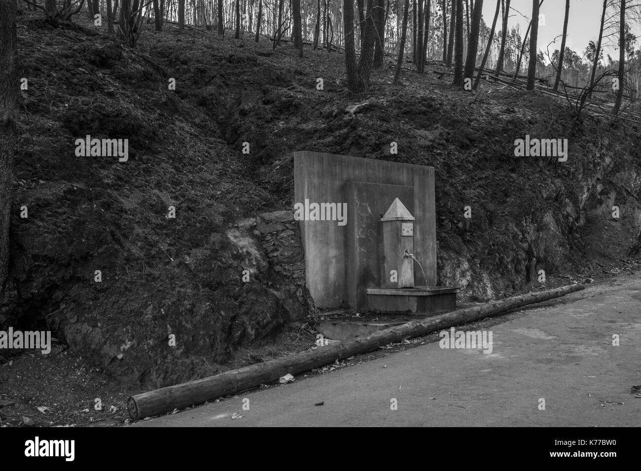 Après le grand incendie Pedrogao Grande Portugal, un parc à l'extérieur de Vila Facaia village qui a été complètement brûlé, il s'agissait d'un célèbre arrêt pour un déjeuner de famille Banque D'Images