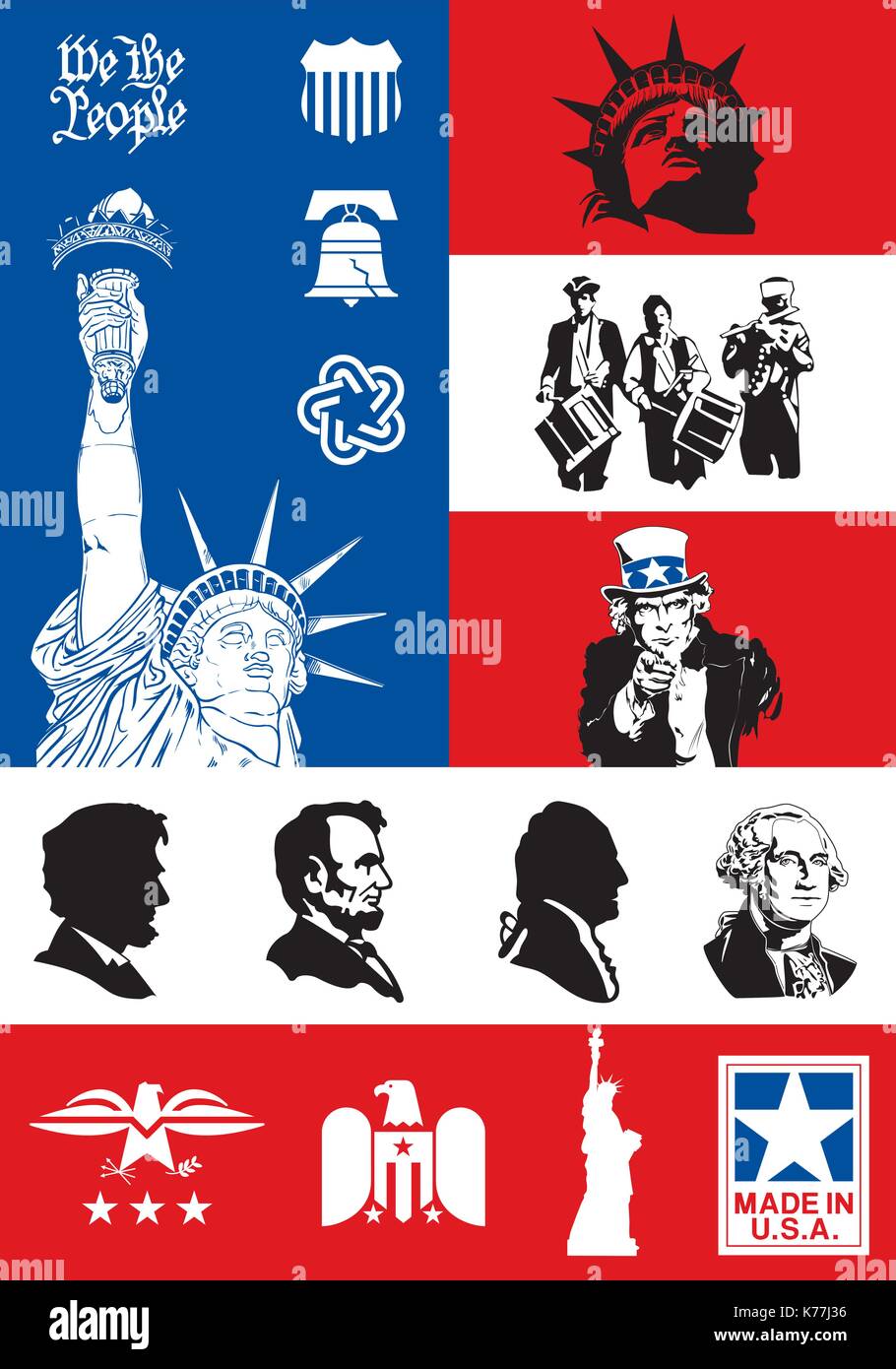 Symboles USA - Icon Set avec drapeau historique Illustration de Vecteur