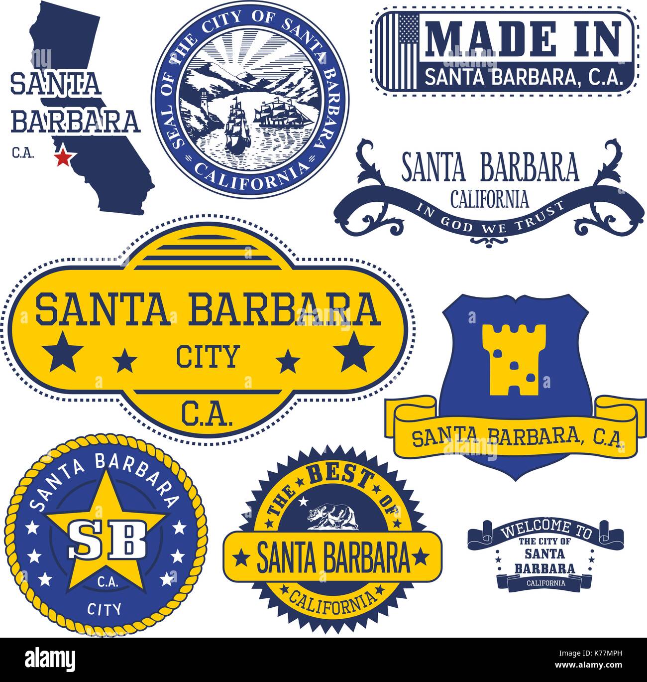 Des timbres et des signes de la ville de Santa Barbara, Californie Illustration de Vecteur