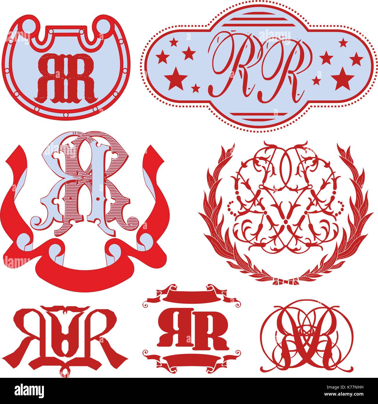 Ensemble d'emblème décoratif et monogrammes rr des modèles avec deux lettres ss vector collection Illustration de Vecteur