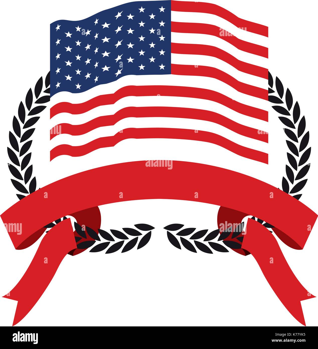 Drapeau des États-Unis à l'intérieur des branches d'olive noire arc et ruban rouge bas Illustration de Vecteur