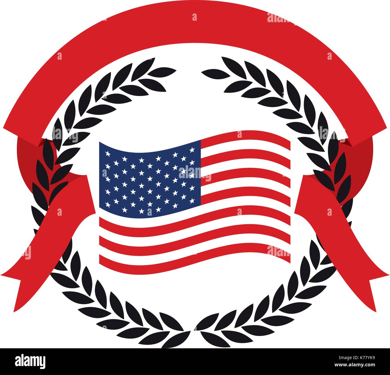Drapeau des États-Unis à l'intérieur des branches d'olive noire et de l'entrelacement du ruban rouge Illustration de Vecteur