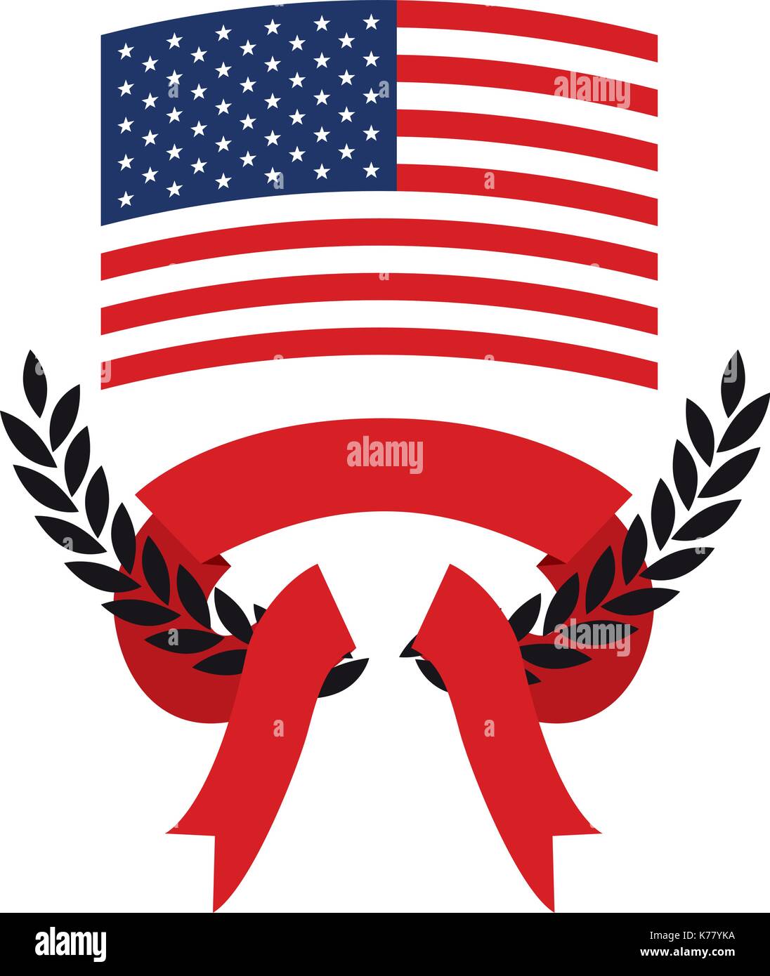 Drapeau des États-Unis à l'intérieur des branches d'olive noire et d'épaisseur et de l'entrelacement du ruban rouge Illustration de Vecteur