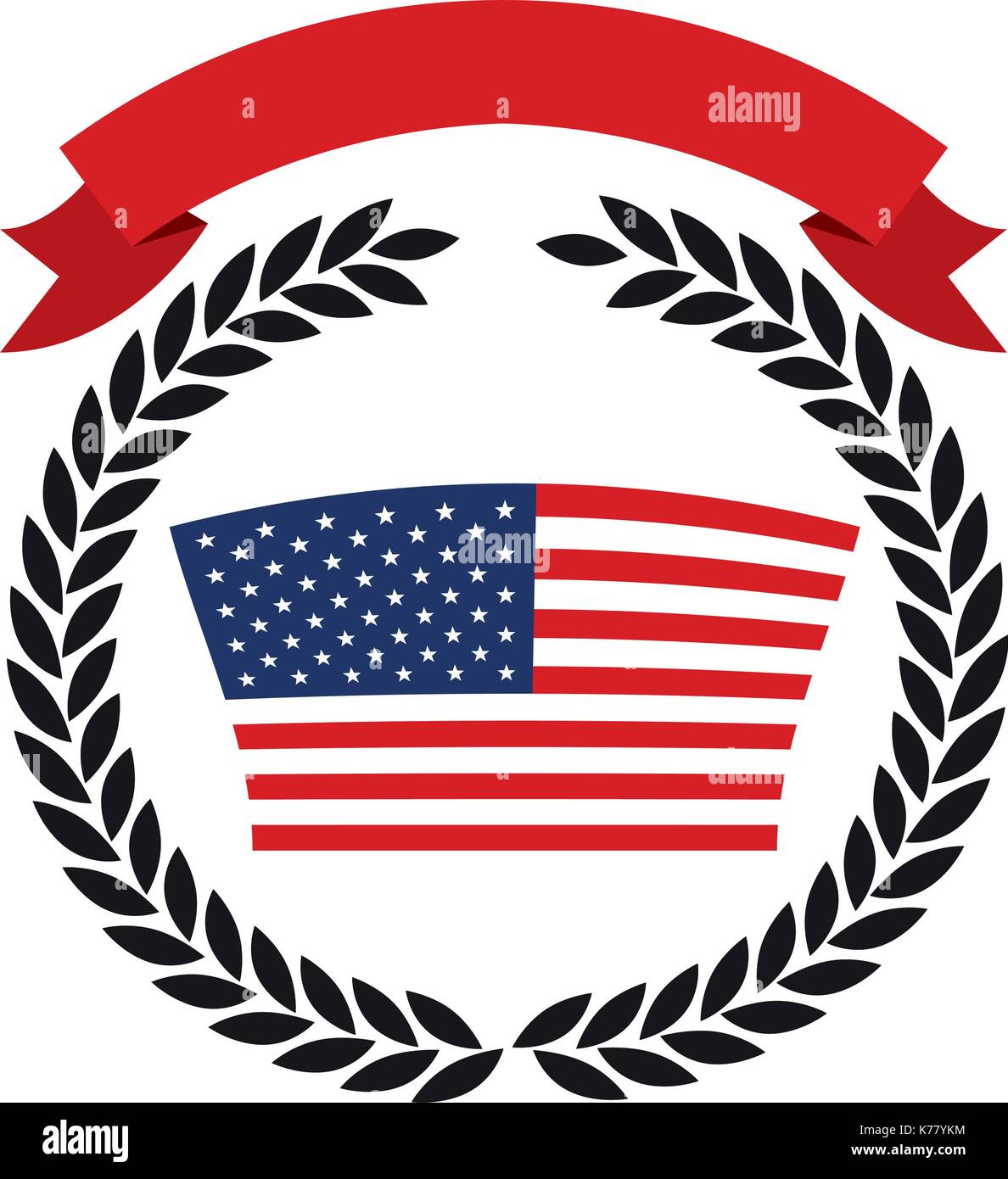 Drapeau des États-Unis à l'intérieur de la couronne de branches d'olive noir avec ruban rouge sur le dessus Illustration de Vecteur
