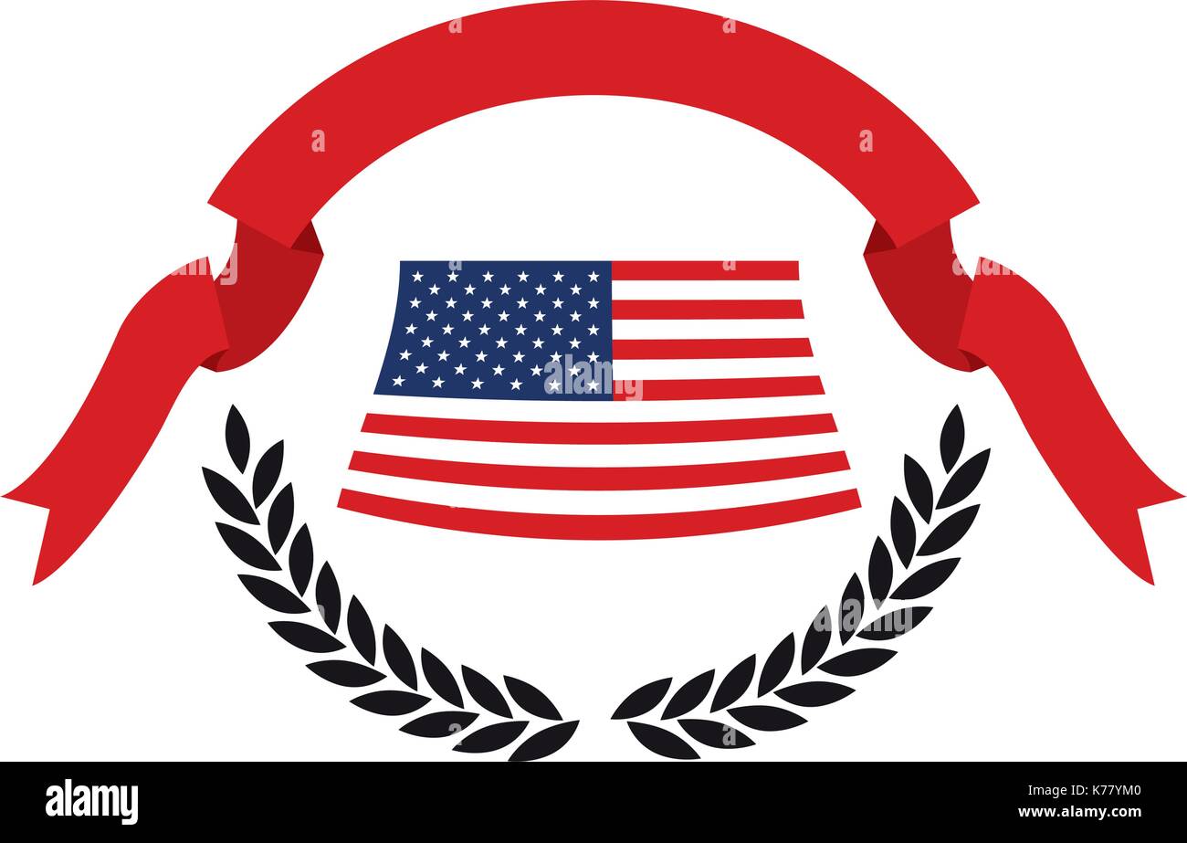 United States flag plus de branches d'olive noire avec ruban rouge épais sur le dessus Illustration de Vecteur