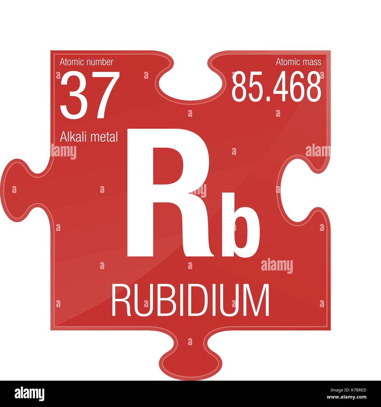 Symbole de rubidium. L'élément numéro 37 du tableau périodique des éléments - Chimie - morceau de puzzle sur fond rouge Illustration de Vecteur