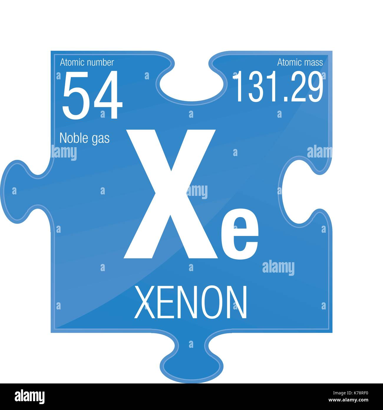 Lampes au symbole. Numéro de l'élément 54 du tableau périodique des éléments - Chimie - morceau de puzzle avec fond bleu Illustration de Vecteur
