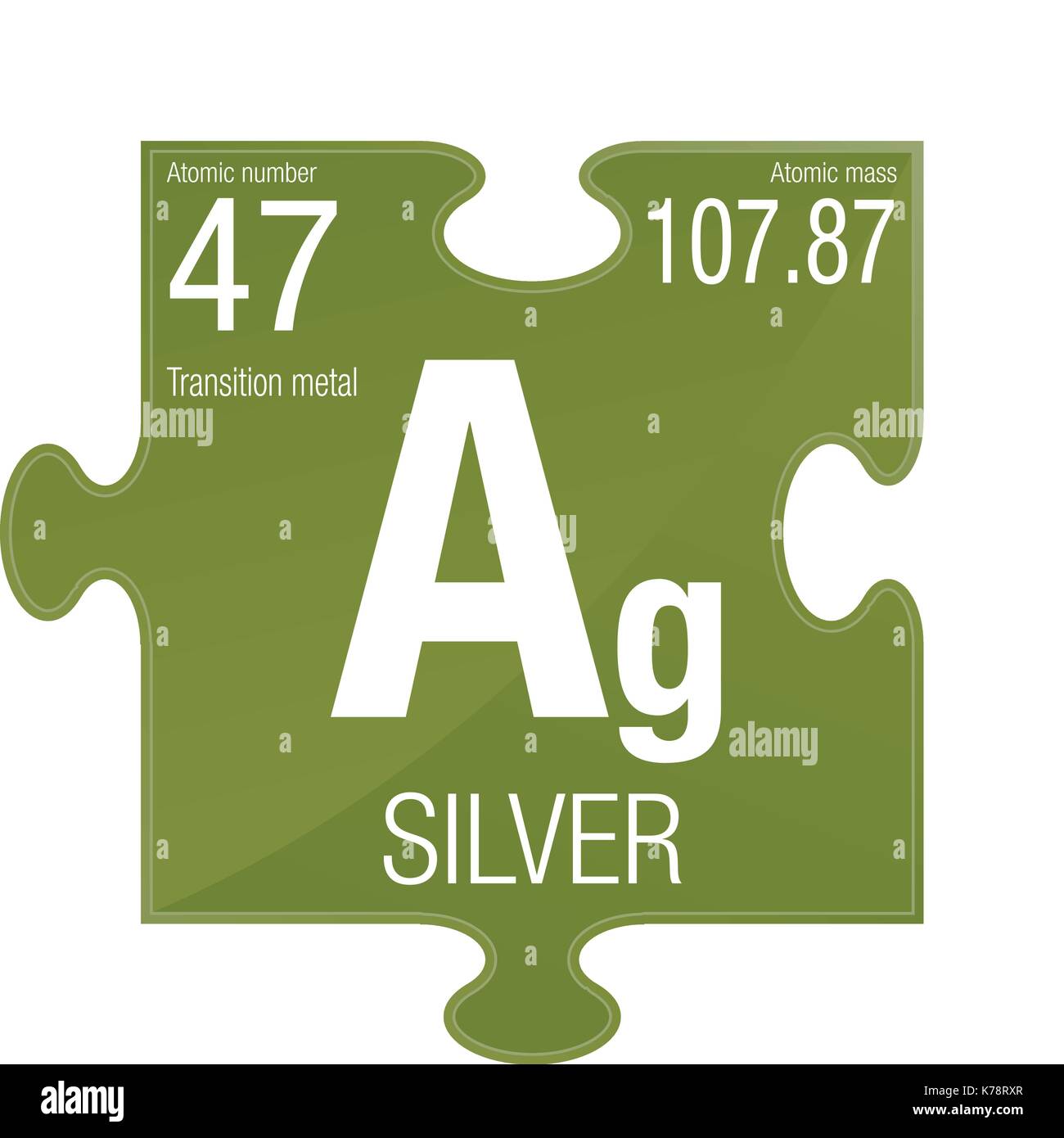 Symbole d'argent. L'élément numéro 47 du tableau périodique des éléments - Chimie - morceau de puzzle avec un fond vert Illustration de Vecteur