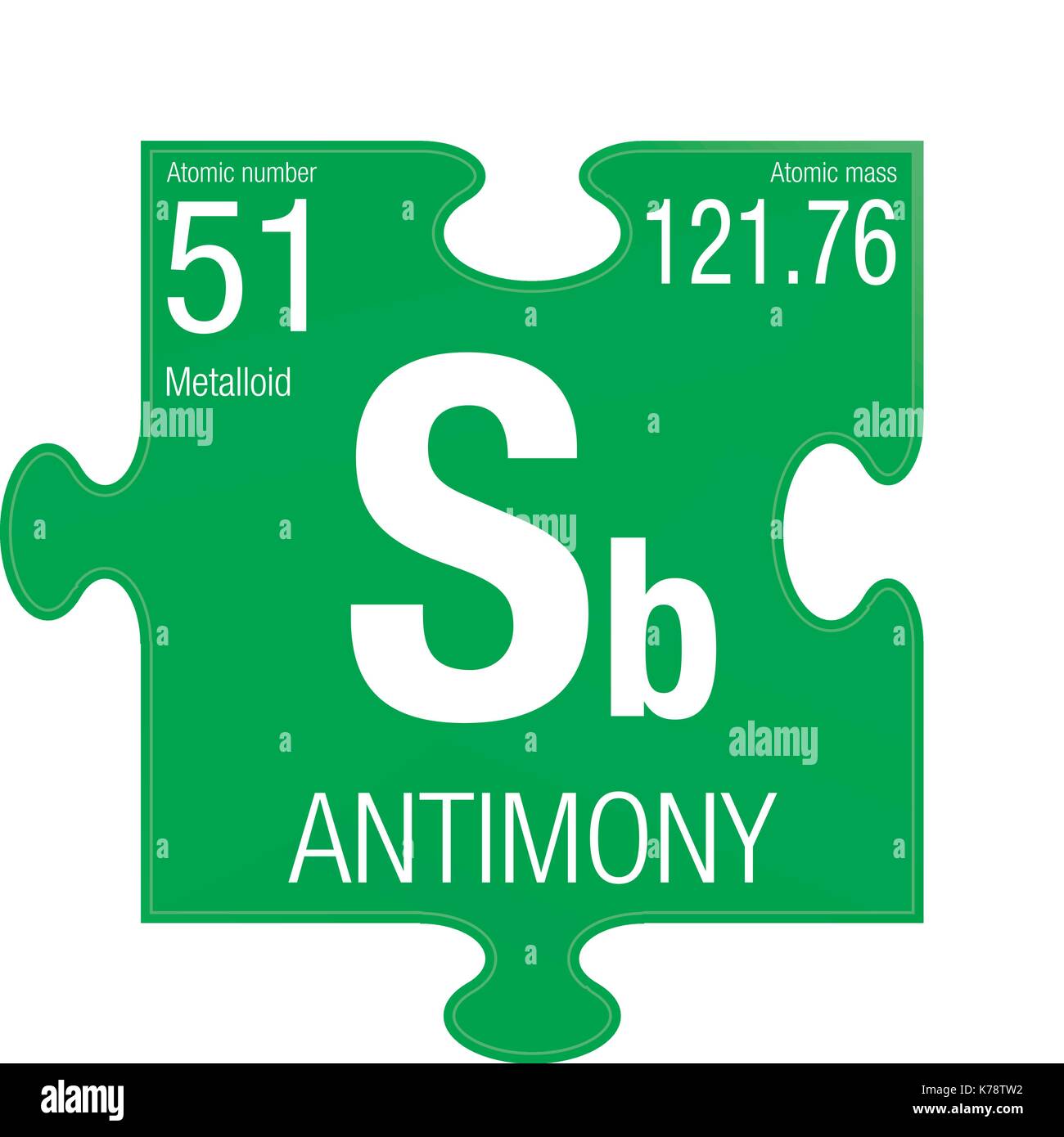 Symbole d'antimoine. Numéro de l'élément 51 du tableau périodique des éléments - Chimie - morceau de puzzle avec un fond vert Illustration de Vecteur