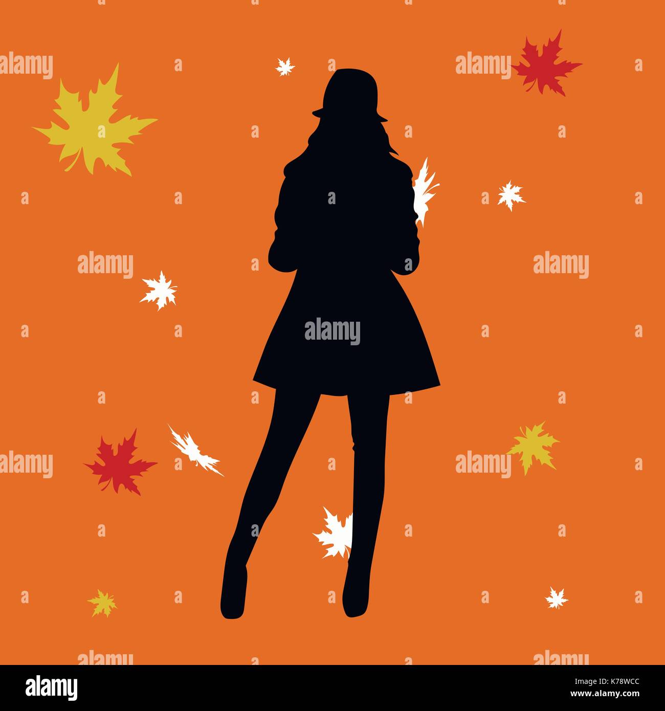 Silhouette de femme dans les feuilles en automne Illustration de Vecteur