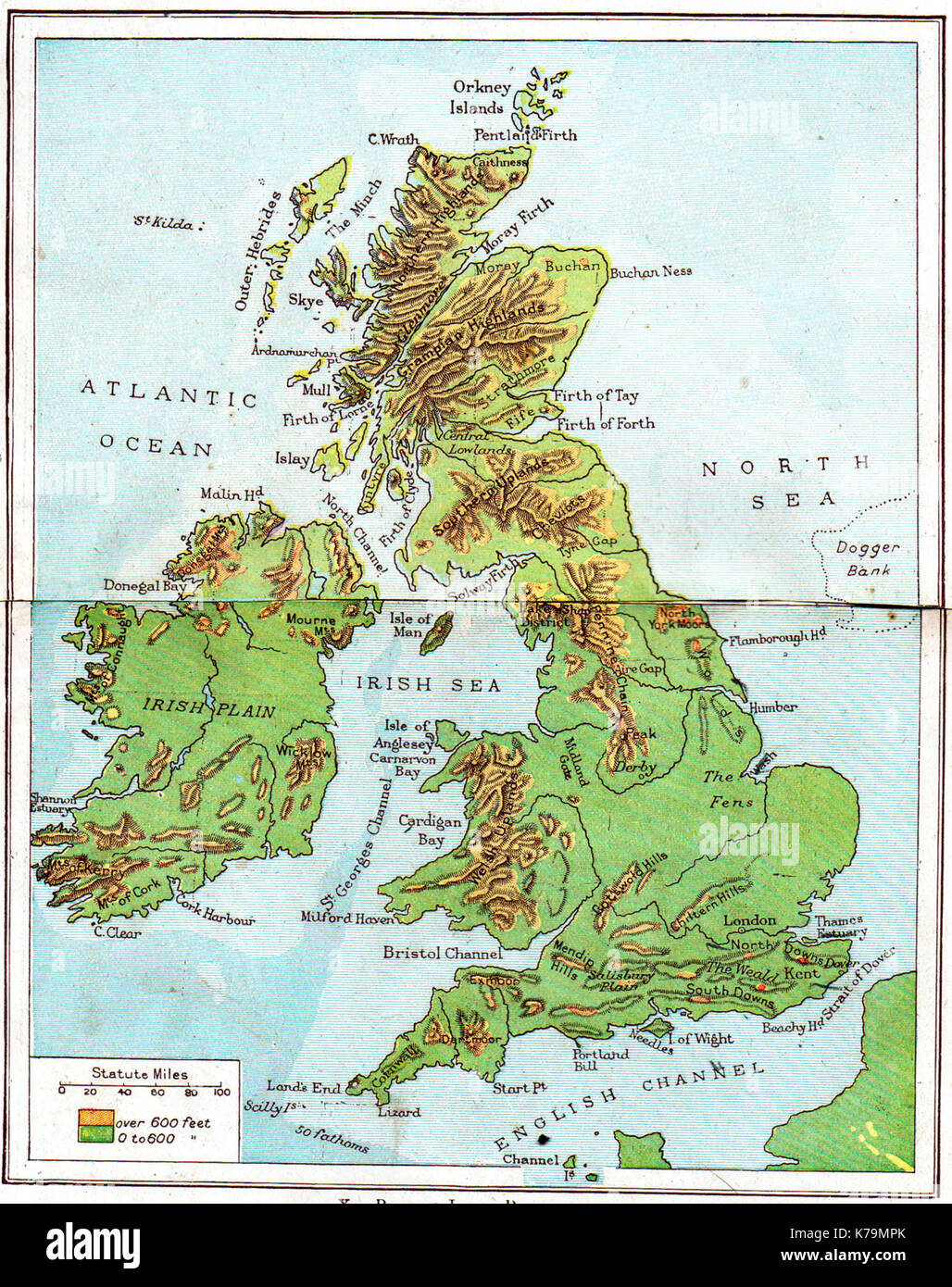 Vintage 1914 Carte des îles britanniques Banque D'Images