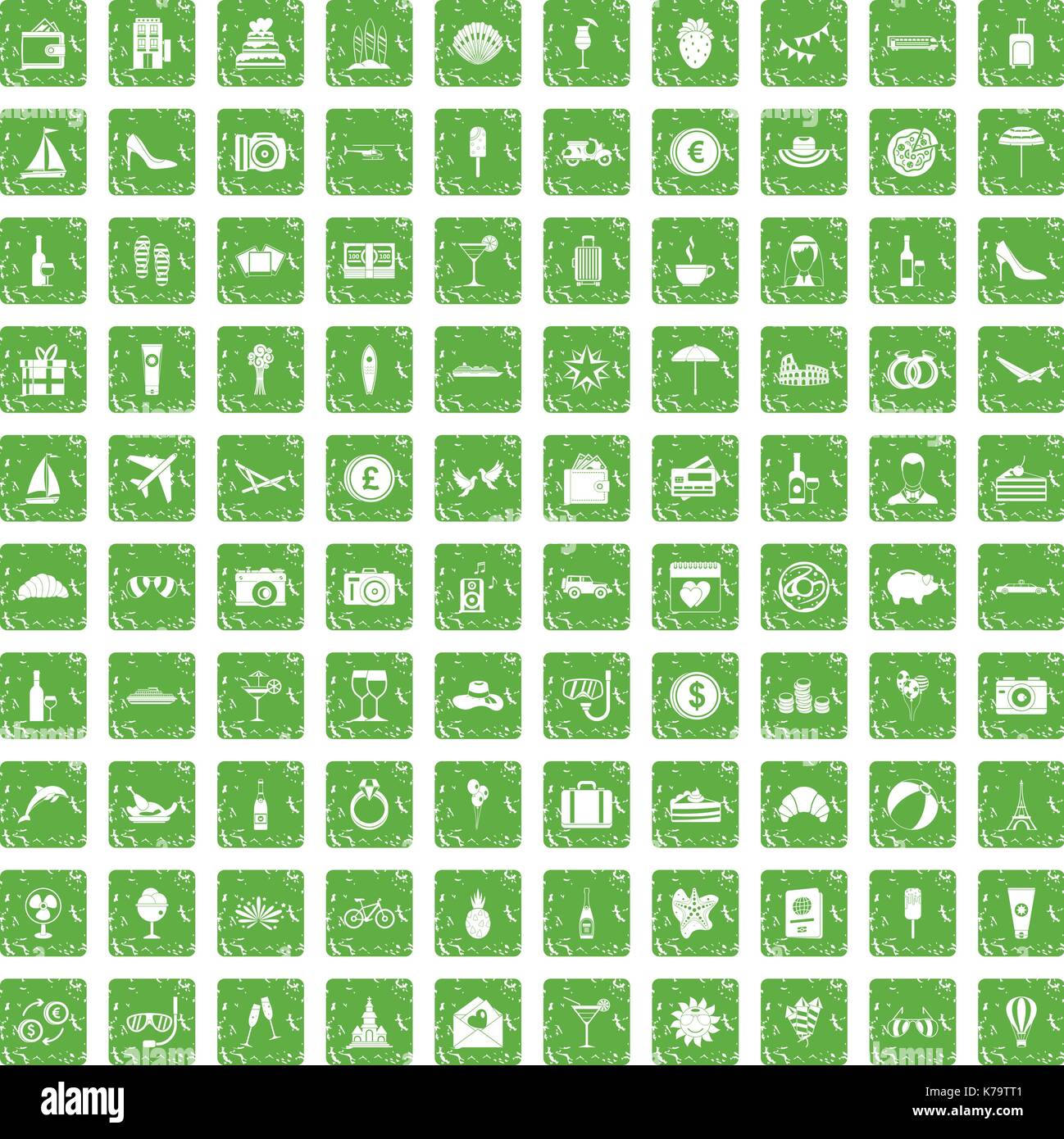 Miel 100 icons set grunge green Illustration de Vecteur