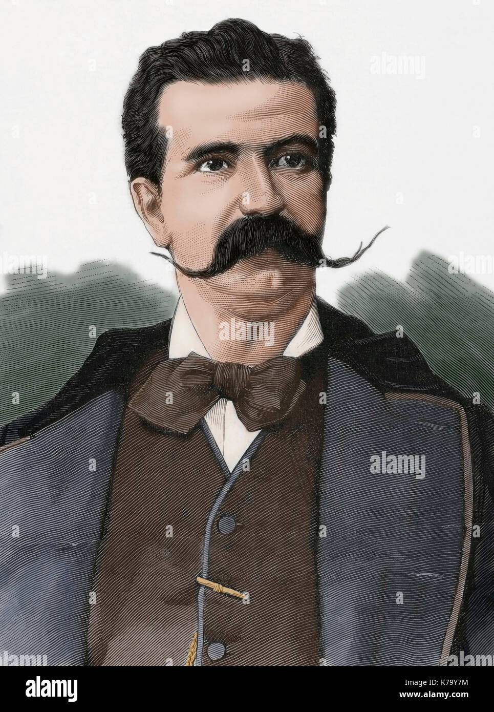 Manuel et Danvilla Collado (1830-1906). Historien et homme politique espagnol. Ministre du Gouvernement au cours de la régence de Maria Christina de l'Autriche. Portrait. La gravure. 'La Ilustracion Espanola y Americana', 1880. De couleur. Banque D'Images