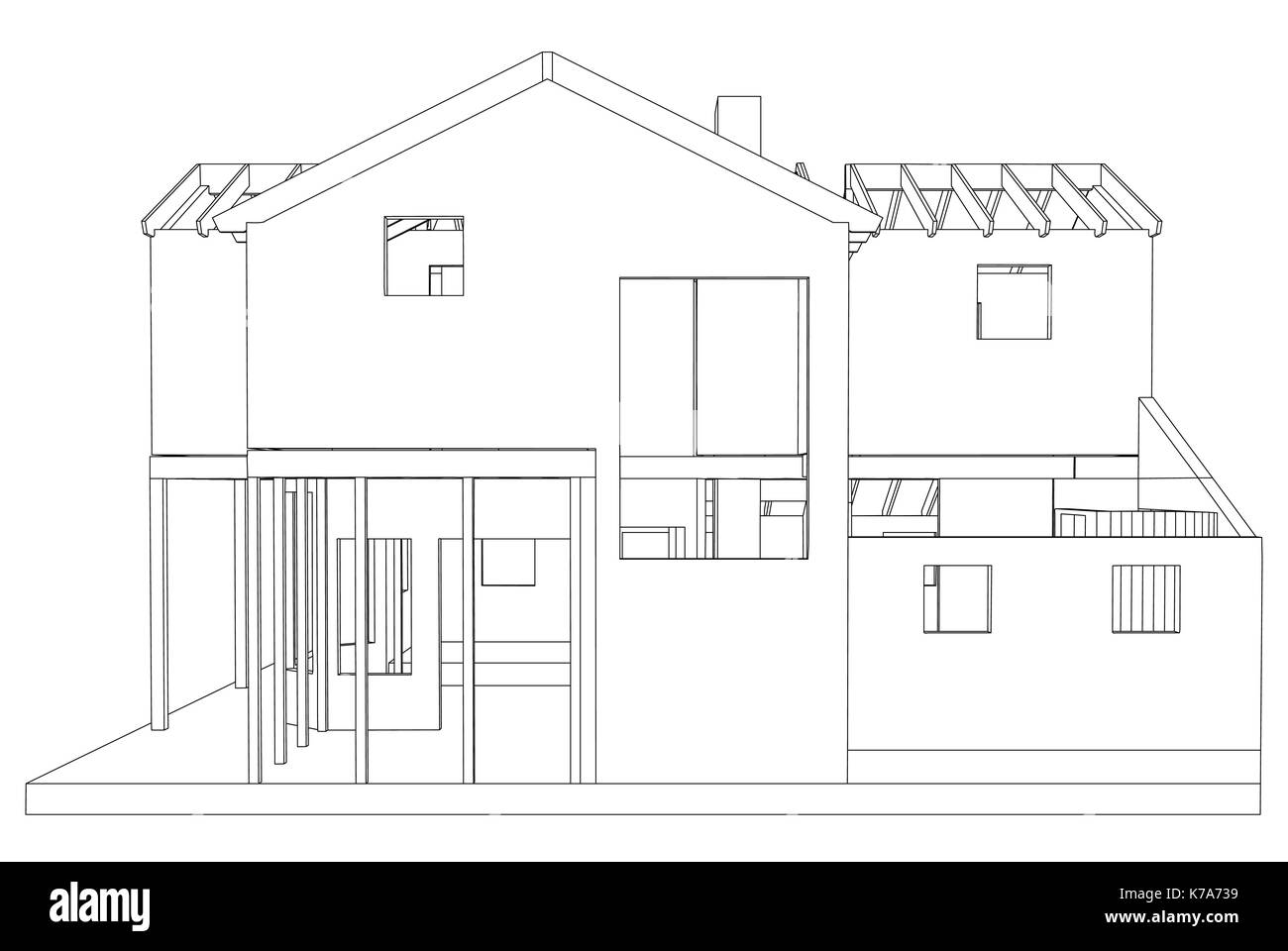 Architectural abstrait dessin 3D d'appartement maison. vecteur créé de 3d Illustration de Vecteur