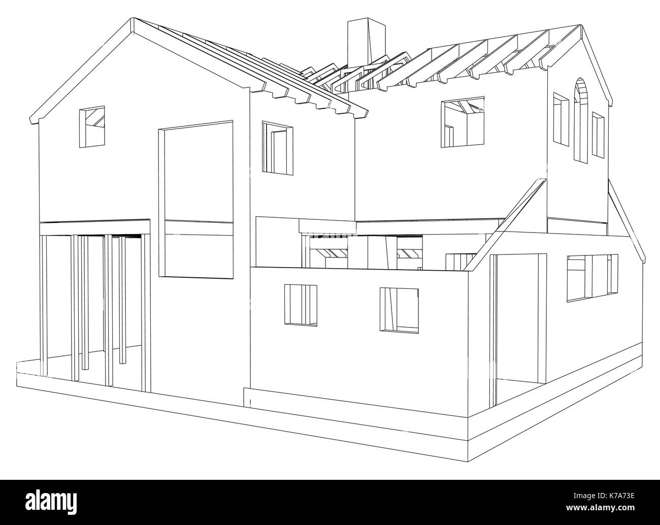 Abstract 3D render of building construction structure filaire.. Graphique 3d illustration de traçage Illustration de Vecteur