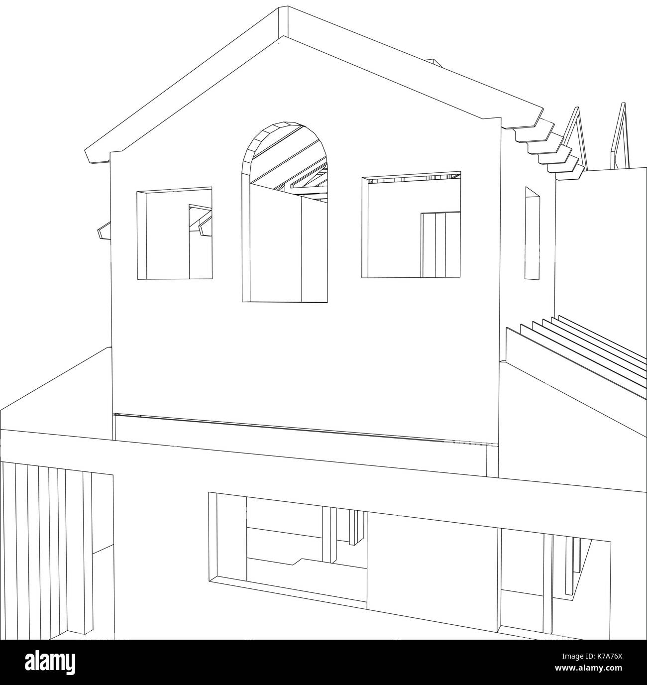 Abstract 3D render of building construction structure filaire.. Graphique 3d illustration de traçage Illustration de Vecteur