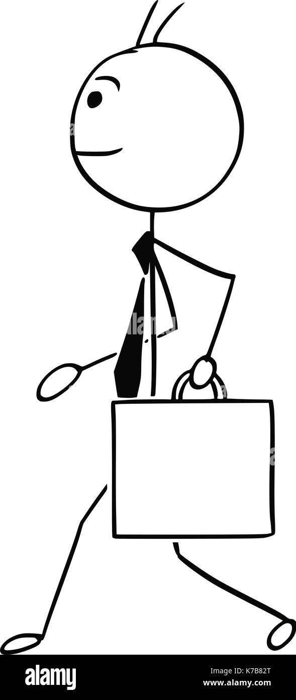 Cartoon stick man illustration de smiling business man businessman walking with briefcase cas. Illustration de Vecteur