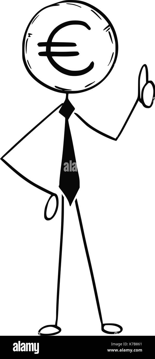 Stick man cartoon illustration conceptuelle de business man businessman with euro coin au lieu de tête. Illustration de Vecteur