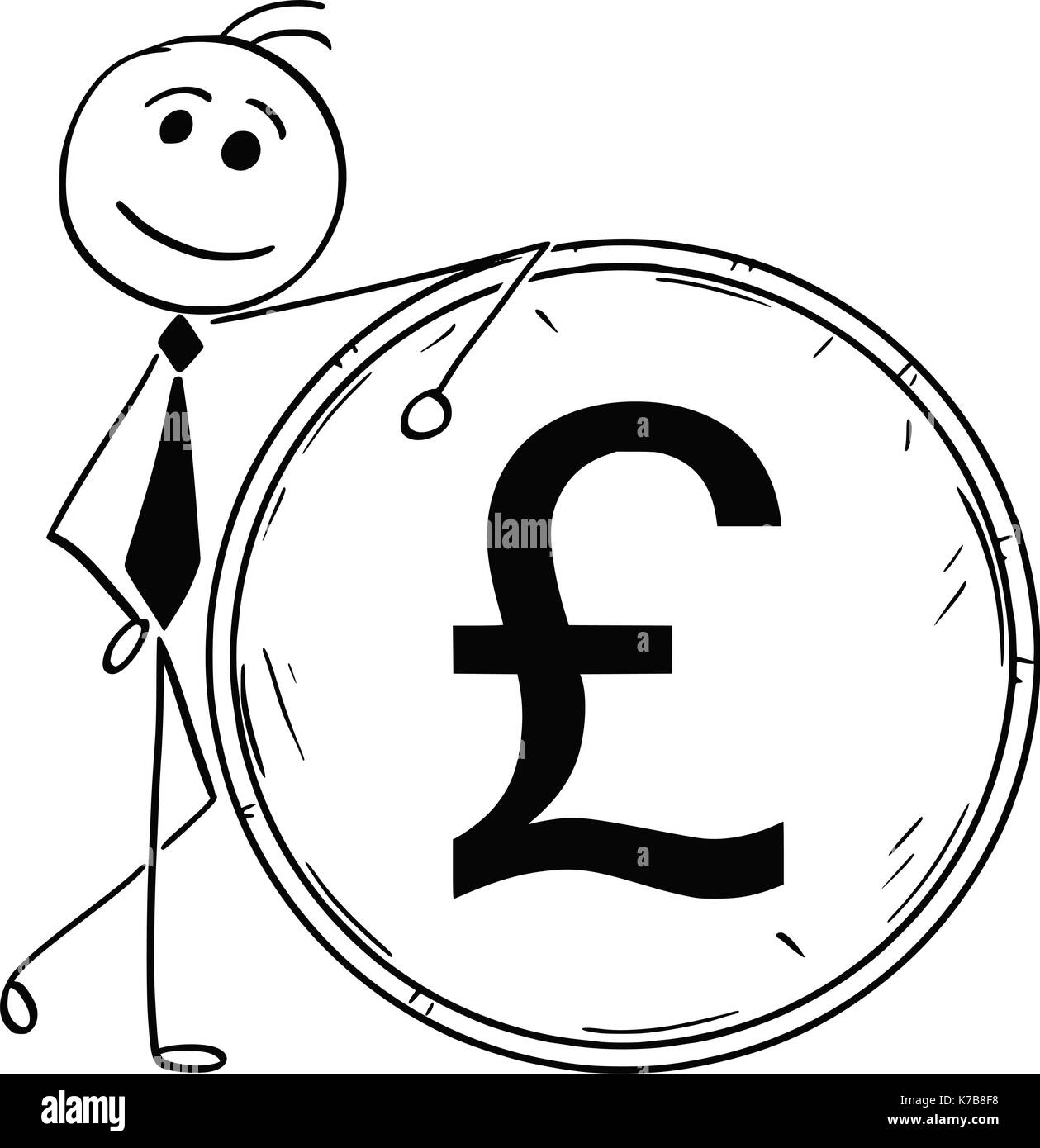 Cartoon stick man illustration de smiling business man businessman leaning on grand livre de monnaie. Illustration de Vecteur