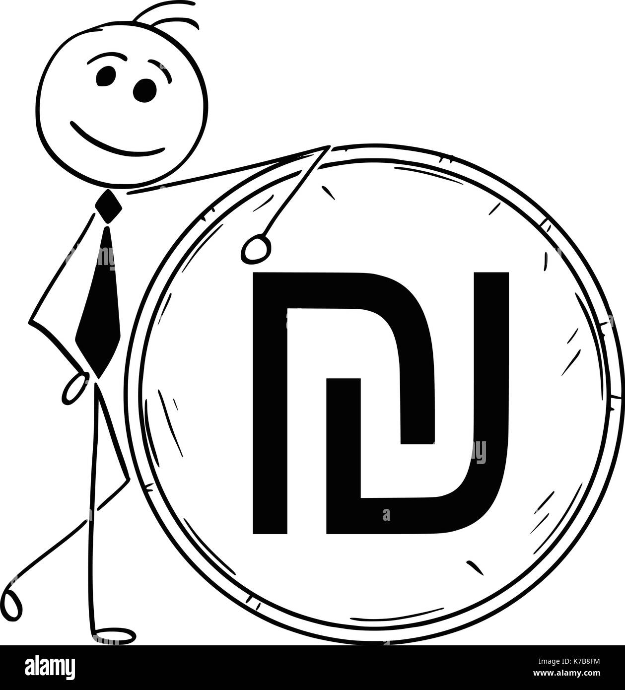 Cartoon stick man illustration de smiling business man businessman leaning on grand sicle pièce. Illustration de Vecteur