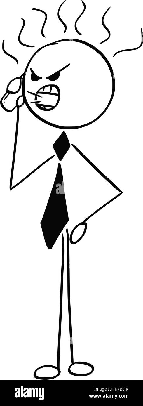 Cartoon illustration conceptuelle de l'homme en colère contre l'homme d'affaires businessman yelling at mobile phone. Illustration de Vecteur