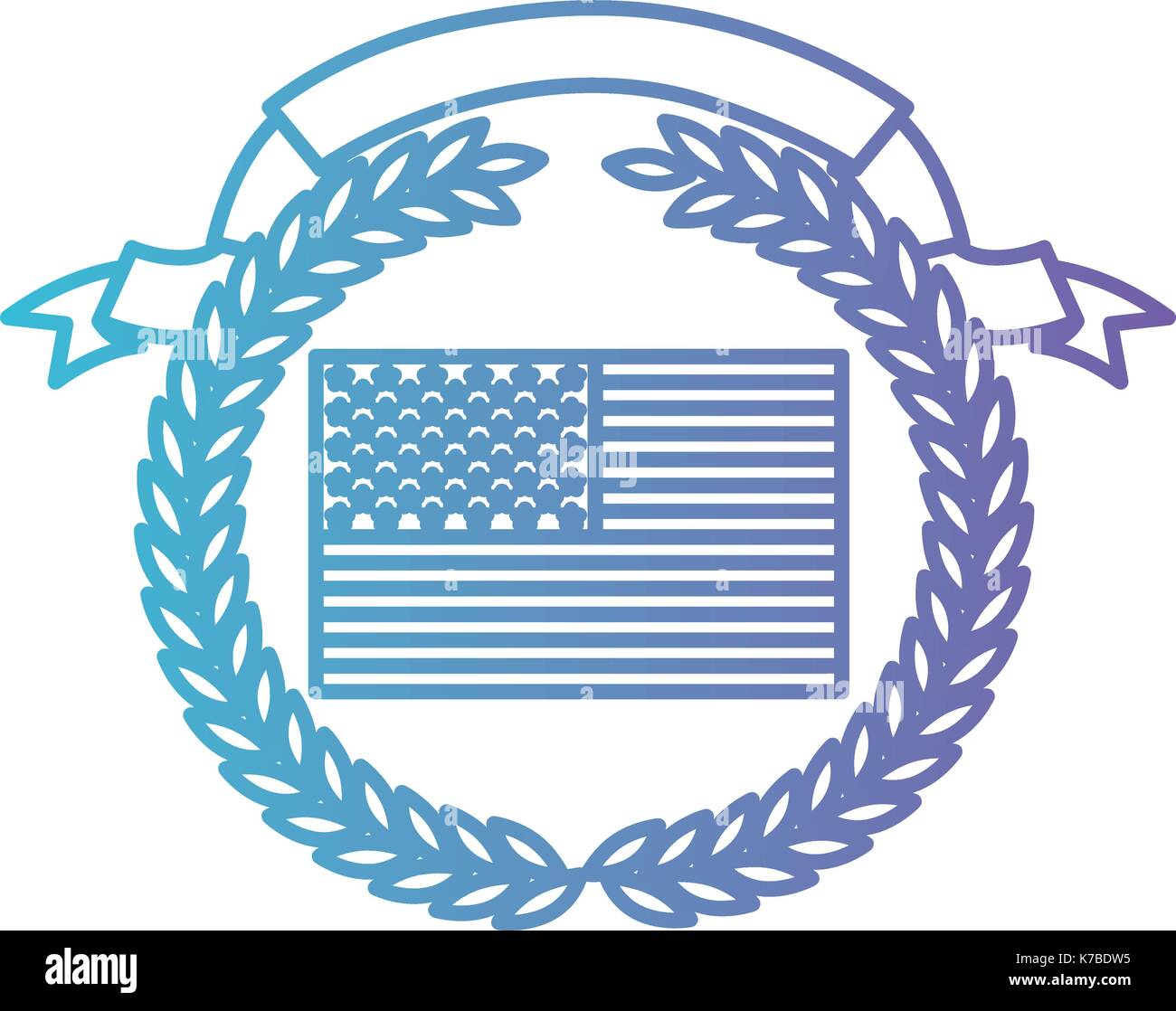 United States flag avec rameau d'Edge sur le bas et le ruban sur le dessus en dégradé de couleur d'ossature du violet au bleu Illustration de Vecteur