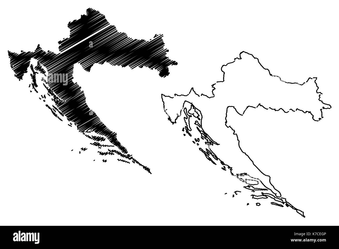 La carte de la Croatie, d'illustration vectorielle scribble sketch Croatie Illustration de Vecteur