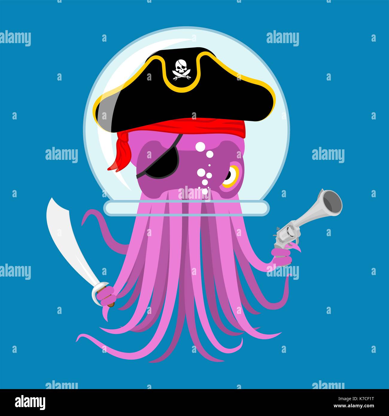 Les intrus exotiques space octopus pirate. monstre cosmique envahisseur. poulpe dans Casque astronaute. devilfish en pirate hat. Sabre et fusil. vector illustratio Illustration de Vecteur