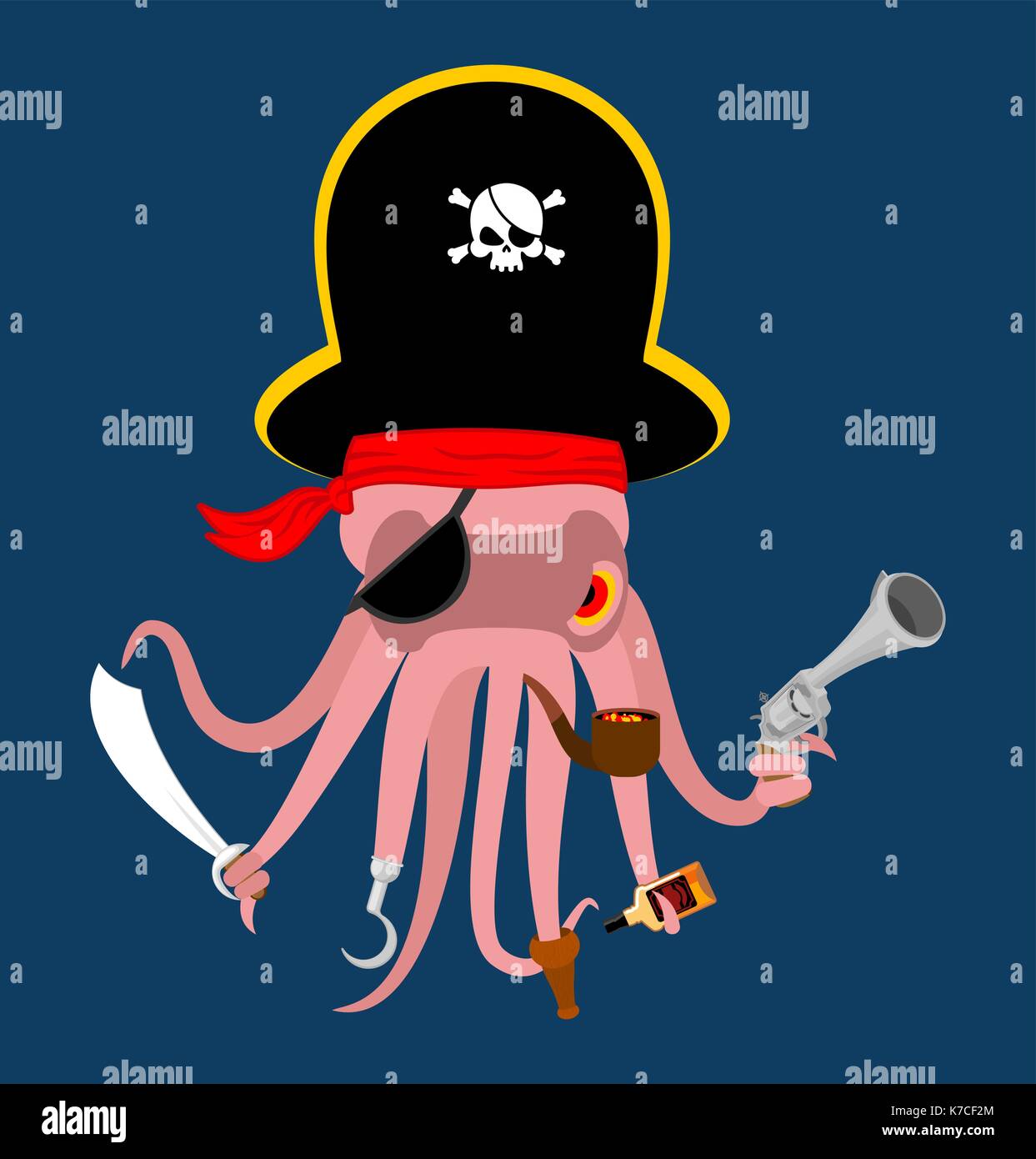 Octopus pirate. monster envahisseur. devilfish en pirate hat. Sabre et fusil. vector illustration Illustration de Vecteur