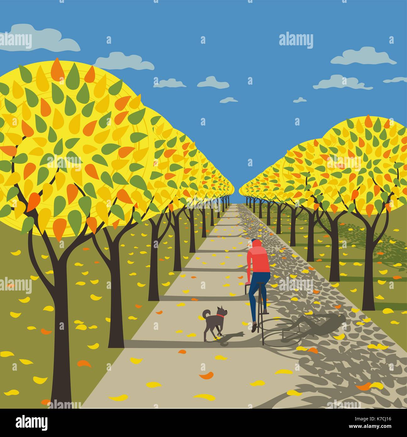 Automne dans le parc de la ville. Illustration de Vecteur