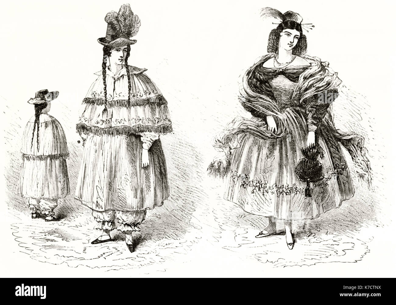 Arequipa femmes dans la chevalerie et robes haute couture, le Pérou. Par Riou et Maurand, publ. sur le Tour du Monde, Paris, 1862 Banque D'Images