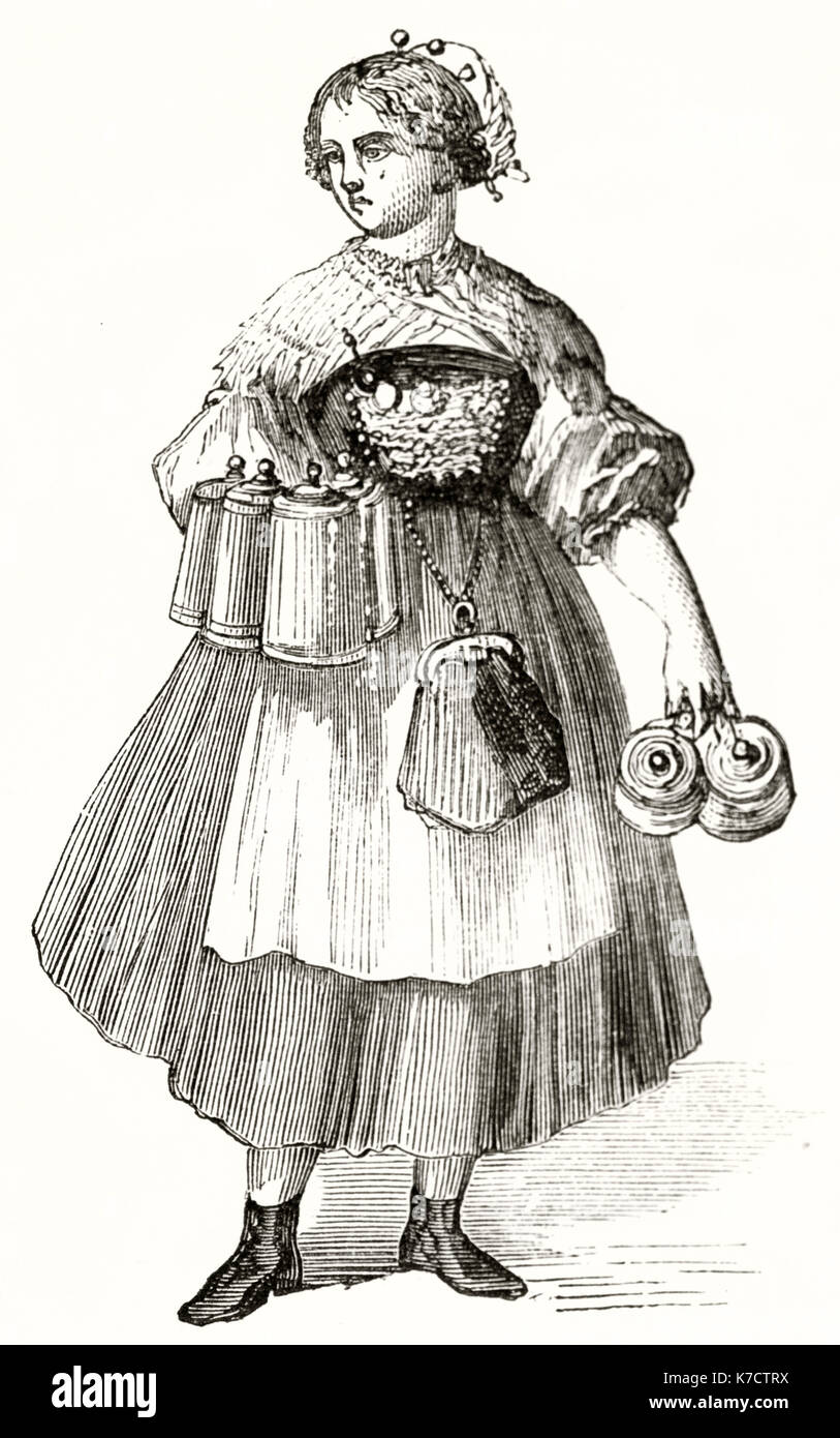 Vieille illustration d'une serveuse de la brasserie de Munich. Par auteur non identifié, publ. sur le Tour du Monde, Paris, 1862 Banque D'Images