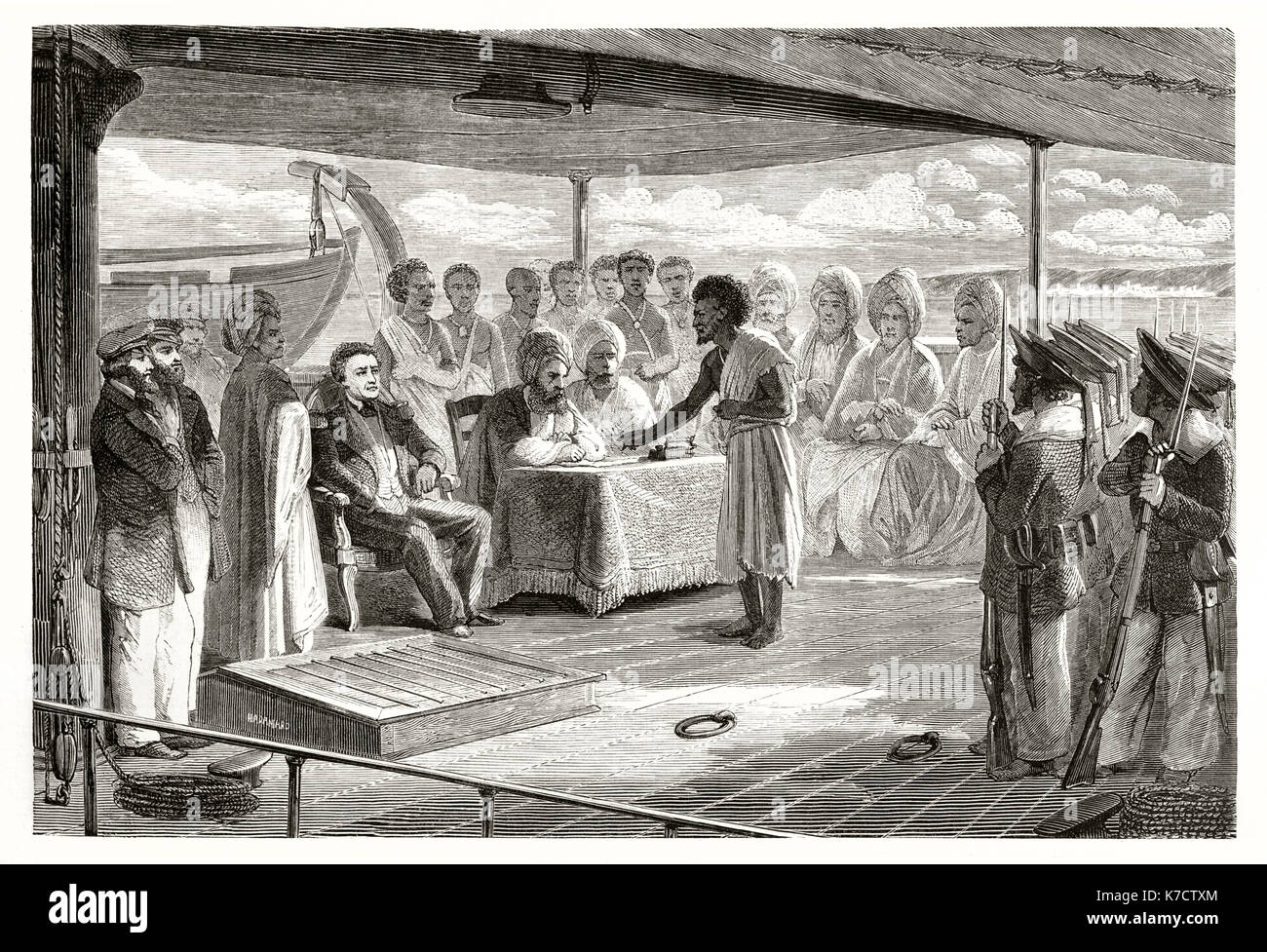 Vieille illustration Abdul Ahy témoins à propos de diplomate français Henri Lambert assassinat. Par Hadamard, publ. sur le Tour du Monde, Paris, 1862
