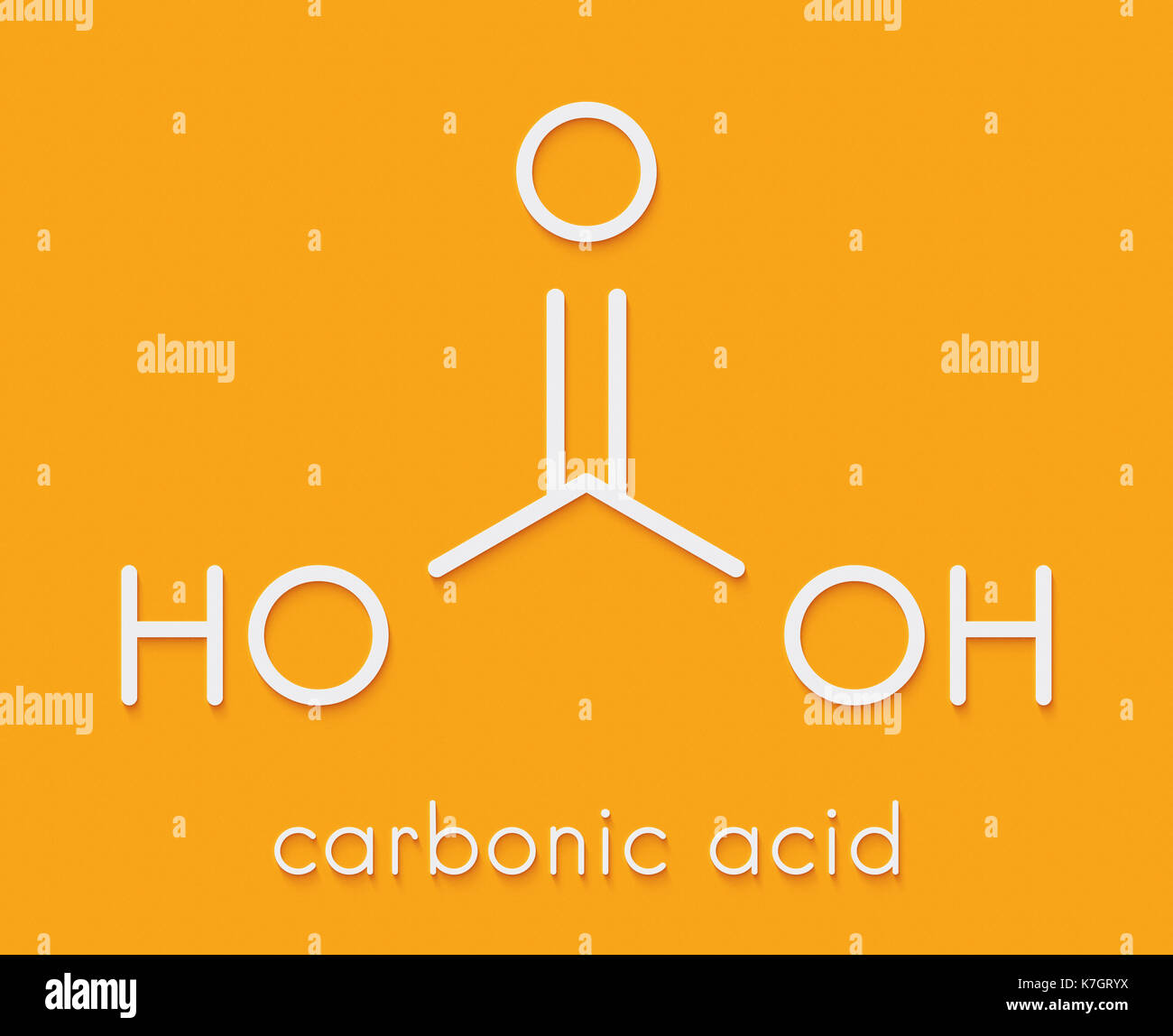 Molécule d'acide carbonique. formé lorsque le dioxyde de carbone est dissous dans l'eau (l'eau gazéifiée). formule topologique. Banque D'Images