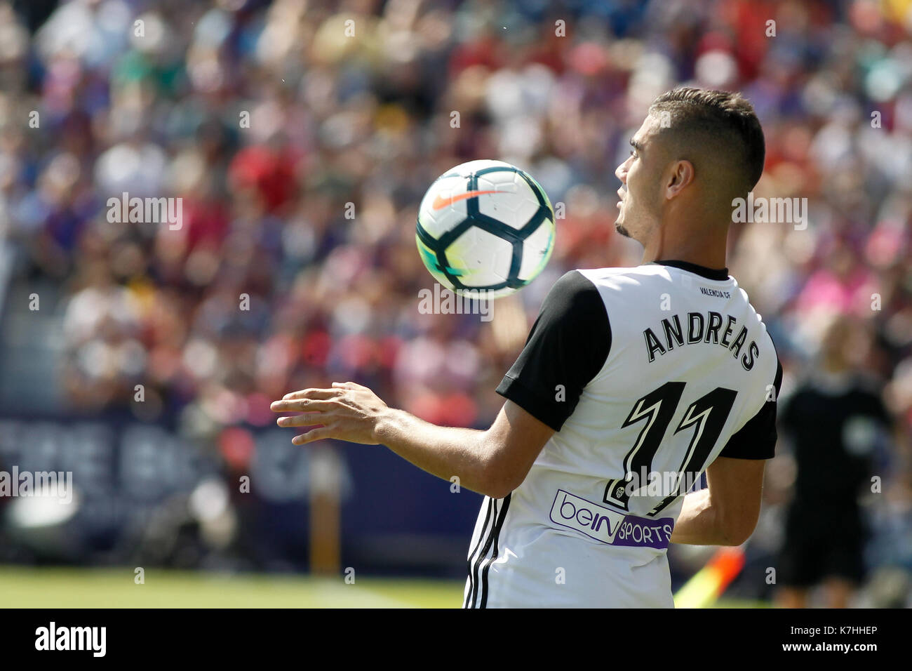 Andreas de valence au cours de la ligue de Santander (la liga) match joué au stade ciutat de valencia entre levante ud et Valence cf. sept 2017 16. Banque D'Images