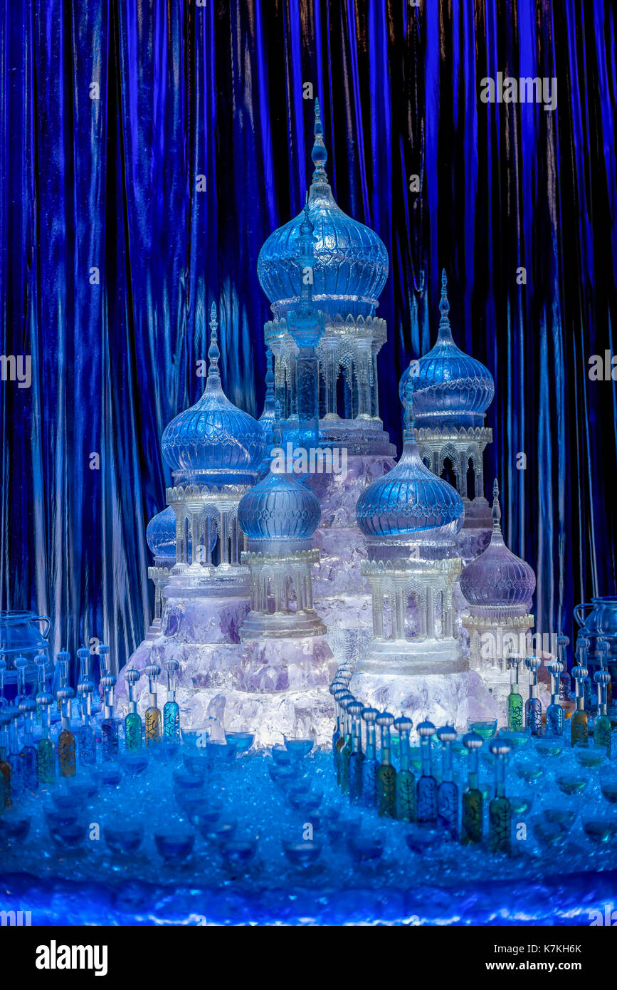 Château de glace situé à partir de la bal dans harry potter et la coupe de feu affichée à Warner Brothers studio movie tour, Londres Banque D'Images