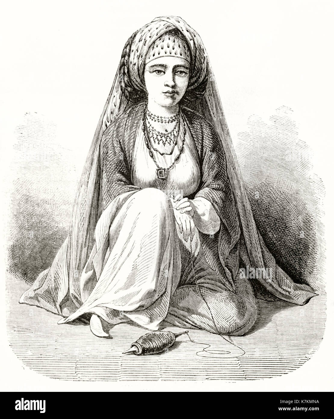 Vieille illustration de jeune femme perse à Varamin. Par Duhousset, publ. sur le Tour du Monde, Paris, 1862 Banque D'Images