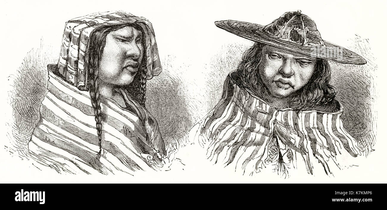 Vieille illustration de femmes Quechua. Par Riou, publ. sur le Tour du Monde, Paris, 1862 Banque D'Images