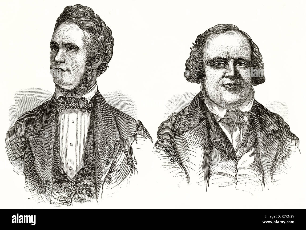 Vieux portraits gravés de J. Taylor (1808 - 1887) et W. Richards (1804 - 1854), les dirigeants mormons. Par Ferogio après Remy, publ. sur le Tour du Monde, Paris, 1862 Banque D'Images