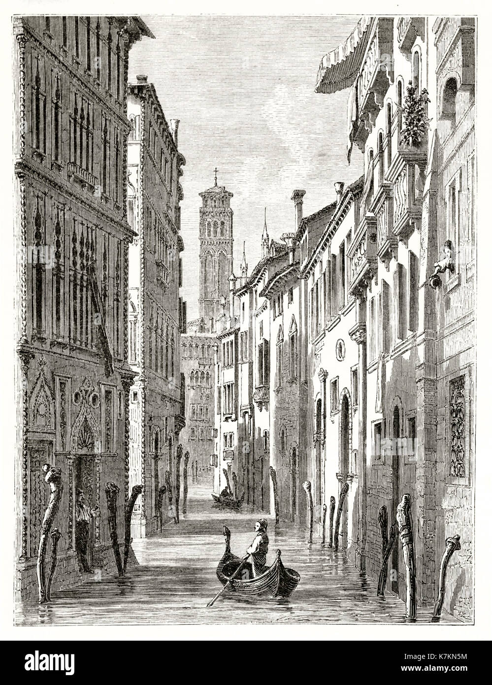 Petit canal Bernardo vieux vue sur un petit canal à Venise, Italie. Par Girardet après Beaumont, publ. sur le Tour du Monde, Paris, 1862 Banque D'Images