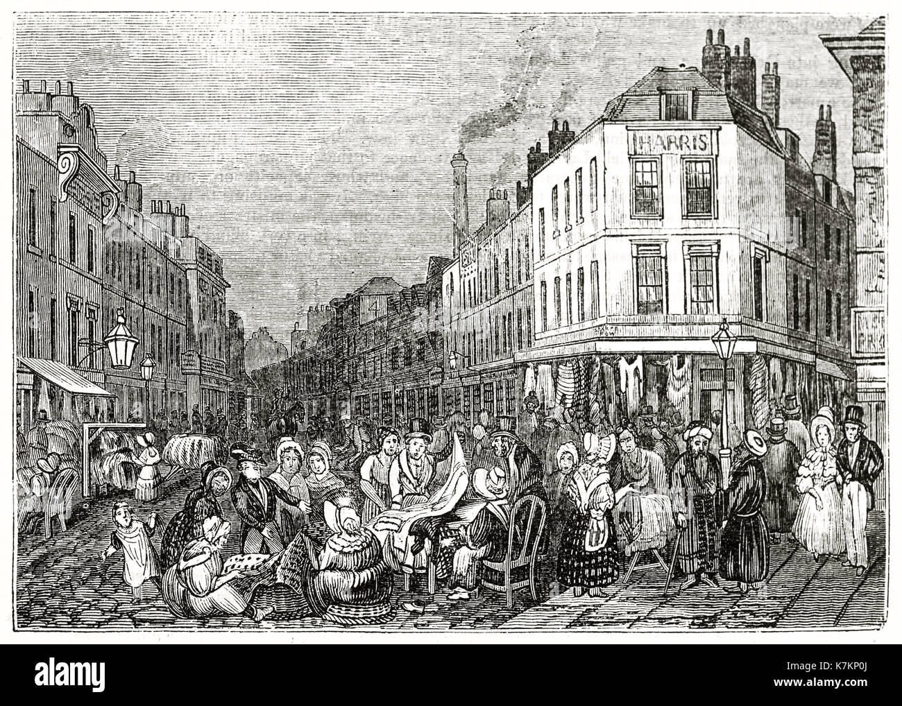 Vieille illustration Rag Fair à Londres. Par auteur non identifié, publ. sur le Penny Magazine, Londres, 1837 Banque D'Images