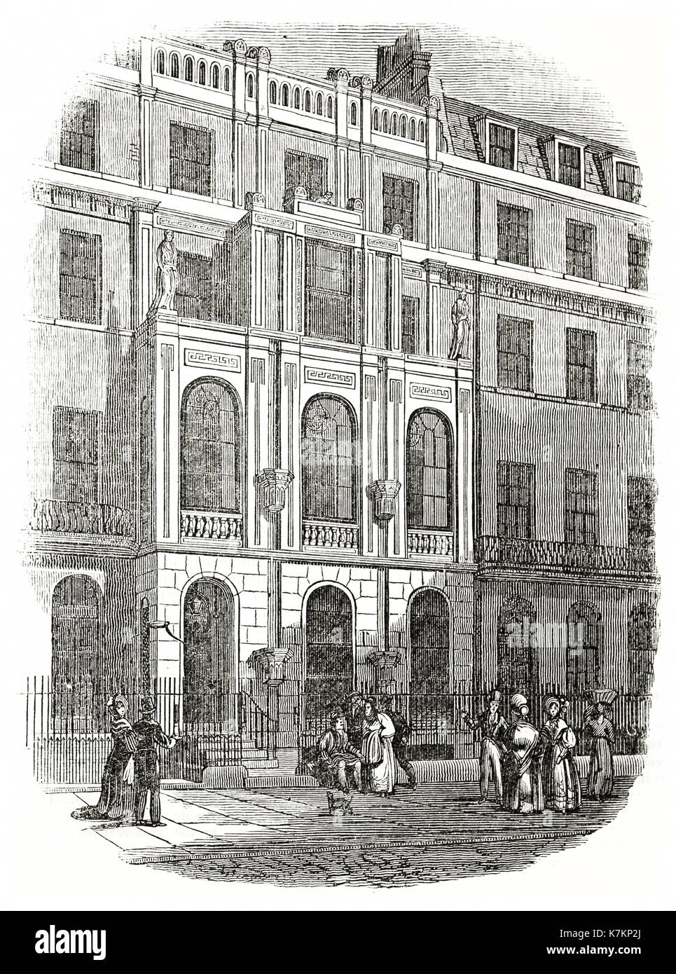 Vue ancienne de Sir John Soane's house in Lincoln's Inn Fields, Londres. Par auteur non identifié, publ. sur le Penny Magazine, Londres, 1837 Banque D'Images