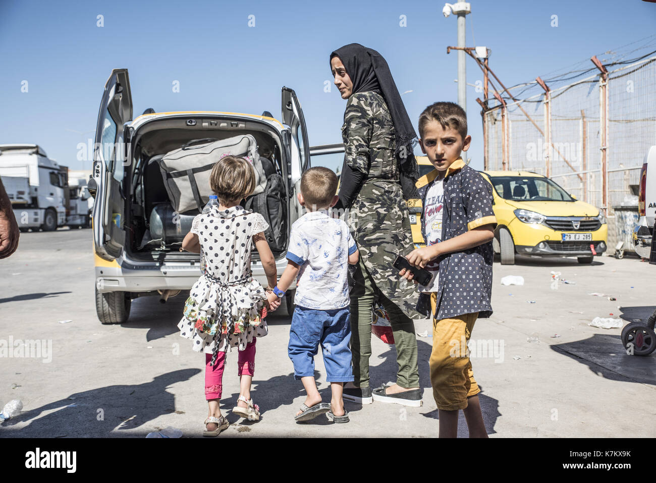 Réfugiés syriens (principalement d'Alep et idlib) entrer la Turquie à kilis. La plupart d'entre eux vivent dans des camps de réfugiés. Le 8 septembre, 2017 ; kilis, Turquie. Banque D'Images